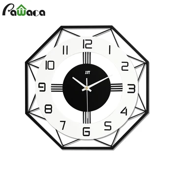 

European Style DIY Digital Wall Clock Creative 3D Hollow Polygon Mute Metal Frame Wall Clock Home Living Room Office Art Decor