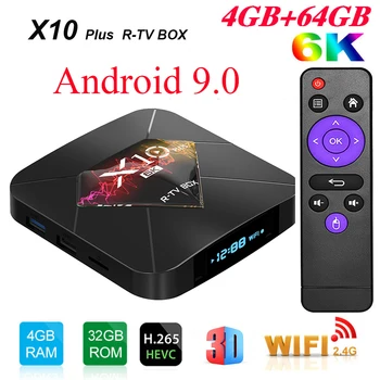 

IPTV R-TV BOX X10 Plus Android 9.0 Smart TV Box Allwinner H6 2.4G WiFi Set Top Box USB3.0 H.265 6K X10 Media Player