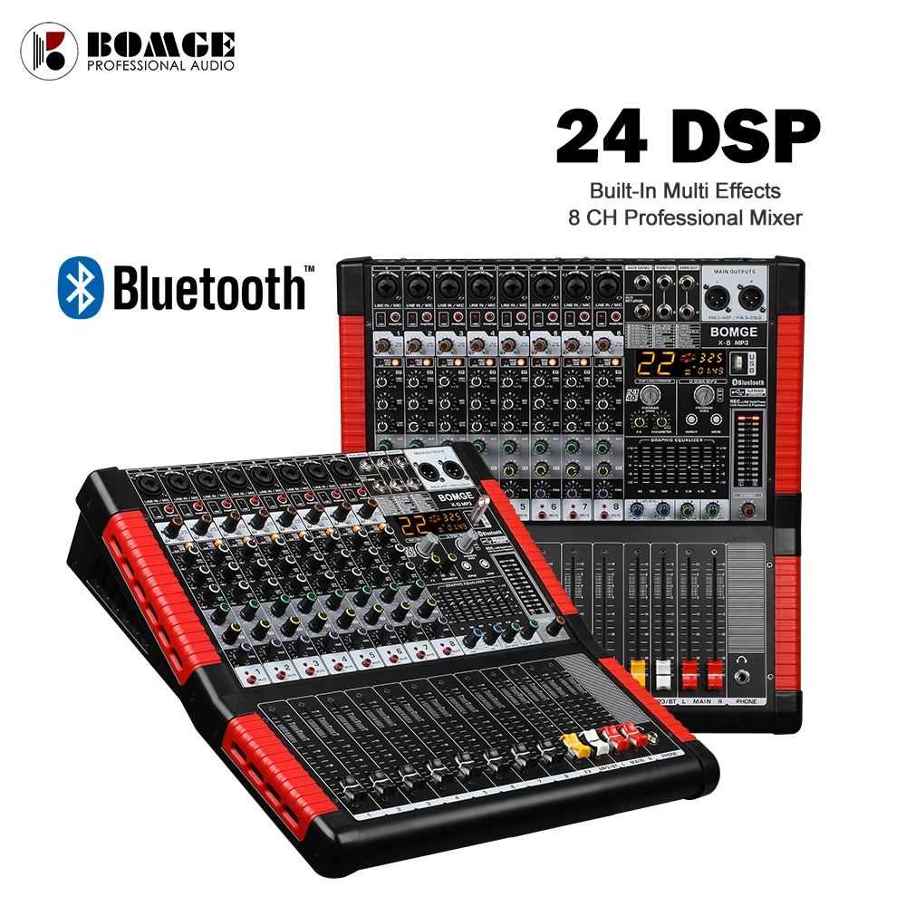 Профессиональный микшерный пульт BOMGE 8-канальный с 24 DSP эффектами USB Bluetooth цифровой