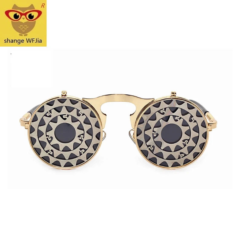 

Retro Steampunk Zonnebril Mannen Vrouwen Cool Funny Flip Punk Ronde Zonnebril Google Nieuwe Vintage Eyewear UV400 NEW 2020