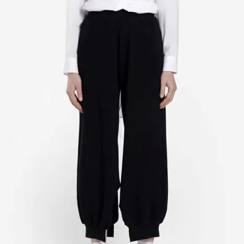

2020 Spring Summer Women's Solid Color Long Pants Split Loose Casual Elastic Waist Wide Leg Trousers New