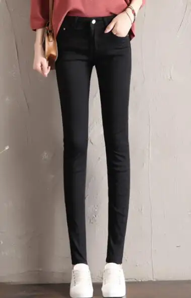 Лето Осень Женские джинсы обтягивающие джинсовые штаны женские винтажные обтягивающие повседневные эластичные джинсы-карандаш джинсовые брюки - Цвет: black