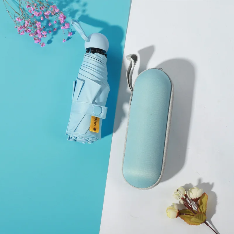 

8 Bone Five-fold Umbrella Capsule Umbrella Glasses Box Umbrella Ultra-Light Mini Sun-resistant Vinyl College Style kou dai san S