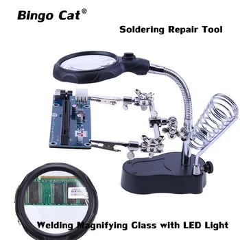 

Welding Magnifying Glass with LED Light Desktop Magnifier 3.5X-12X lens Auxiliary Clip Loupe Third Hand Soldering Repair Tool