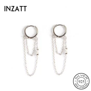 

INZATT Real 925 Sterling Silver Zircon Chain Tassel Hoop Earrings For Fashion Women Party Cute Fine Jewelry Accessories Gift