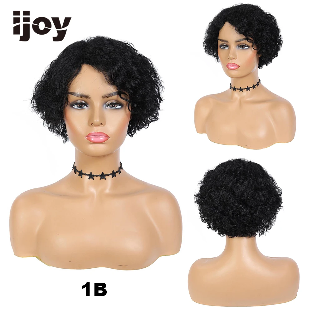 Human Hair Wig Short Curly Colored 1B Black Brazilian Full Machine Wigs For Women Non-Remy IJOY | Шиньоны и парики