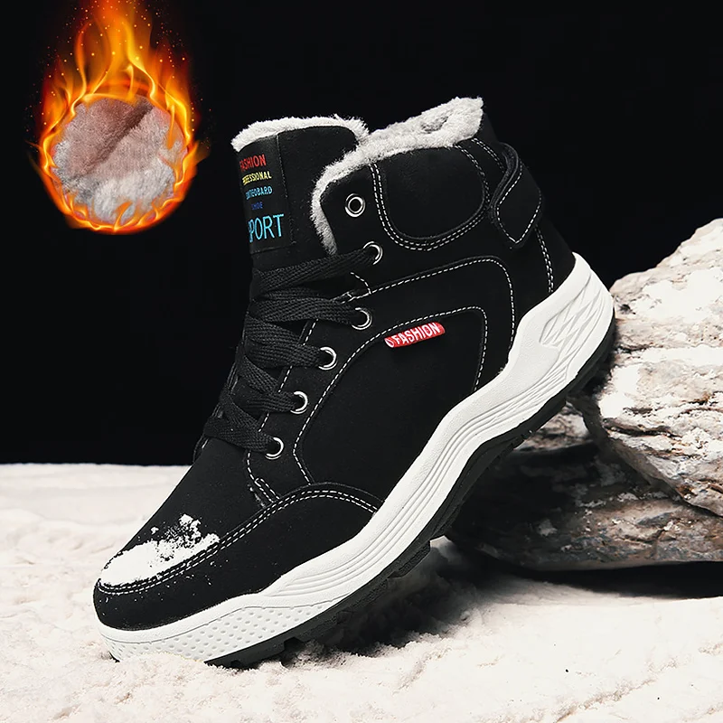 

Men's boots Chunky Lace up Keep warm Plus size 46-48 Ankle boots for men Non slip Sturdy Sole Rubber Soft Winter shoes male