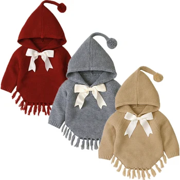 

0-24M Toddler Baby Girls Knit Tassel Coat Jacket Outwear Cloak Long Sleeve Pullover Bowknot Outfits Autumn Winter Warm Clothes