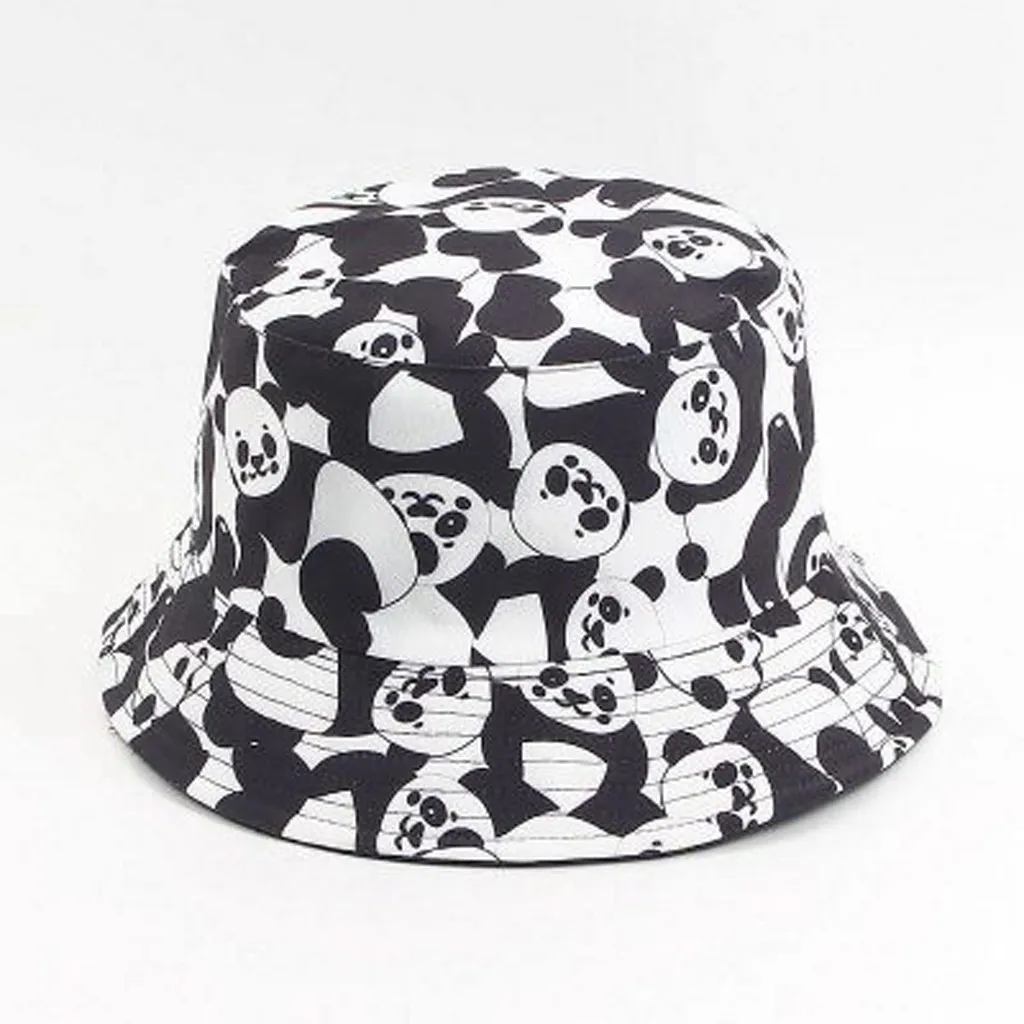 Bucket Hat Women Summer Black White Cow Pattern Outdoor Activities Travel Double-sided Fisherman Cap Sun Basin Bucket Hats #617