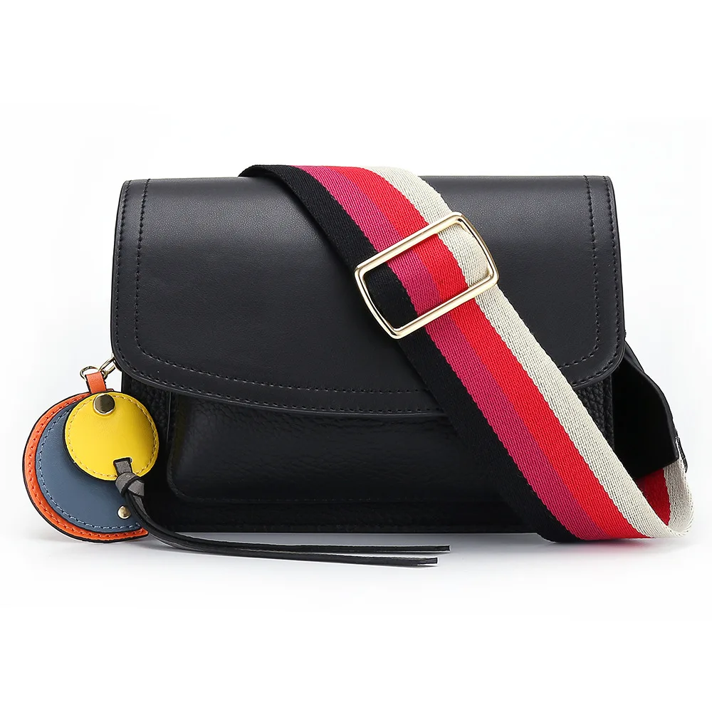 Fashion Retro Wide Straps Genuine Leather Shoulder Bag for Women Small Square Flap Bag Female Crossbody Bag Exquisite All-match