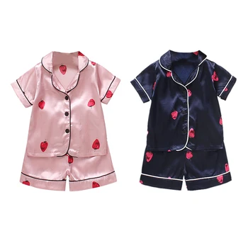 

Summer Nightgown 1-4T New Kid Girls Cotton Strawberry Print Pajamas Boy Homewear Children Loungewear Sleepwear Sets