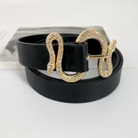 Pasy Designer dla kobiet wysokiej jakości luksusowa marka shinny rhinestone wąż klamra pu skórzany pas panie dżinsy cinturon mujer