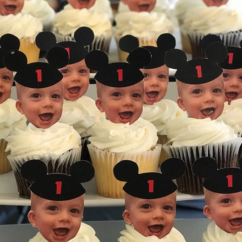 Персонализированные лица Микки Маус фото кекс Toppers Минни День Рождения Кекс toppers