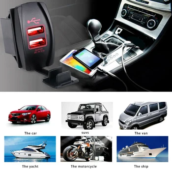 

& Cable Charger Socket Fashion 12-24V Dual USB Power ARB Rocker Switch Red