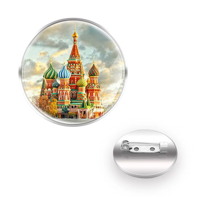

New Arrival Russia Saint Basil's Cathedral Brooches Decoration Collar Pin Glass Convex Dome Accessories Gift