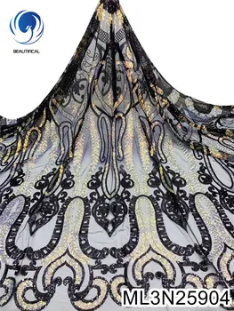 

BEAUTIFICAL balck french net lace fabrics 2020 sequins embroidery sewing party tulle lace for women ML3N259
