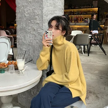 

Slouchy high collar cotton candy sweater women's 2019 winter Korean version wear bottomed knitted sweater