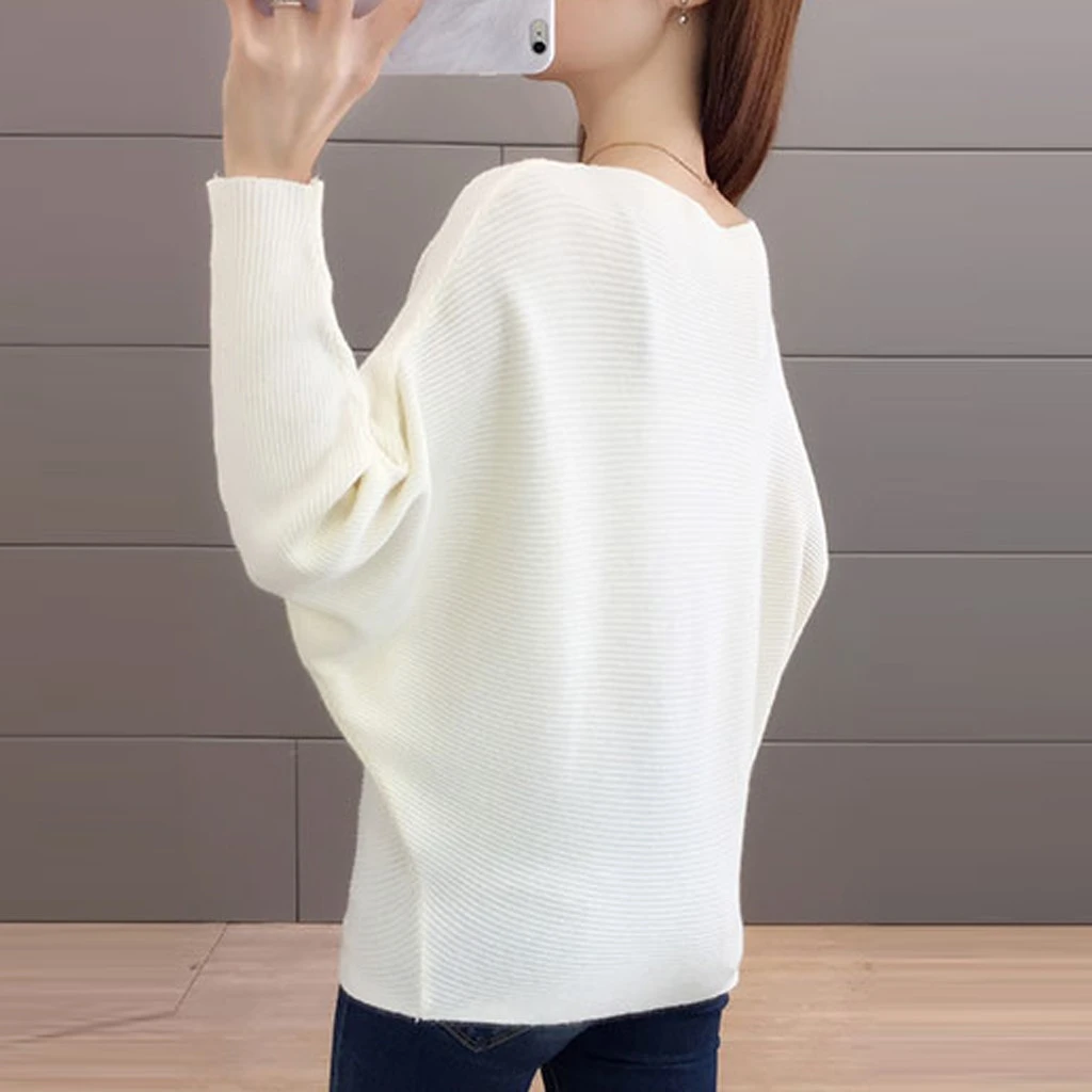 2019 New Arrival Winter Women Tops Casual O-Neck Batwing Sleeve Blouses Autumn Knitted Polka Shirt 903