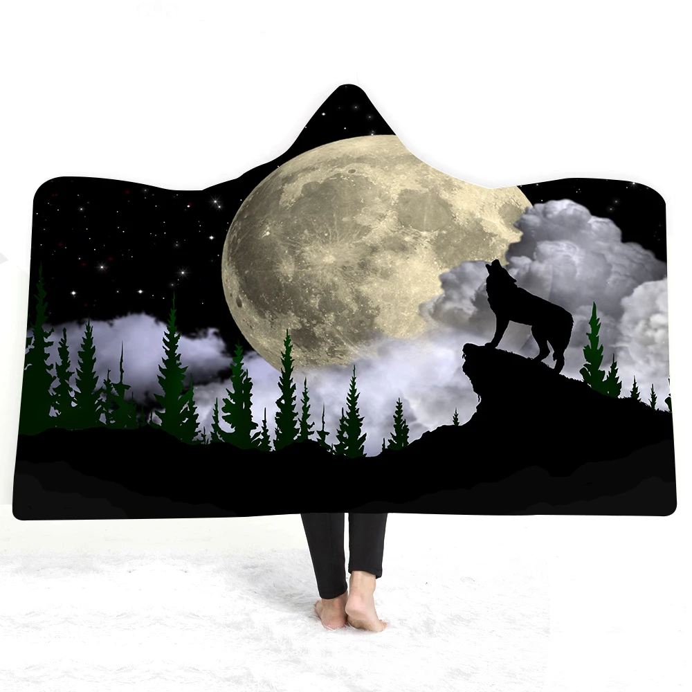 

Wolf Hooded Blanket Thickening 3d Printed Pattern Throw Blanket Family Blanket For Kids Dropshipping