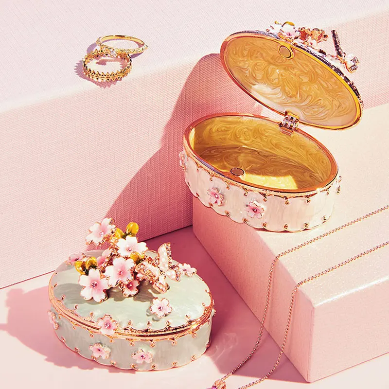 

Pink Sakura Oval Jewelry Box for Women Small Portable Jewelry Storage Box Earrings Necklace Box Ornaments Female Gift