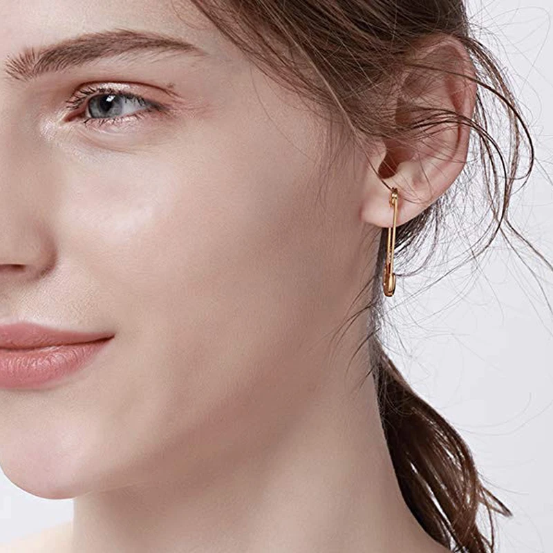 

Stainless Steel Unique Design Paperclip Safety Pin Studs Fashion Earrings Elegant Women Man Punk Rock Piercing Jewelry Earring