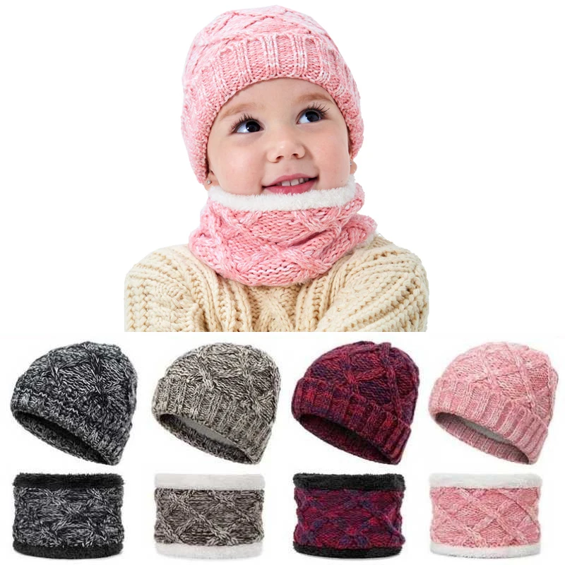 Уплотненный зимний детский шарф, шапка, теплая шапка для мальчиков и девочек, Детский костюм, Вязаная хлопковая детская шапка, подарок для малышей, аксессуары