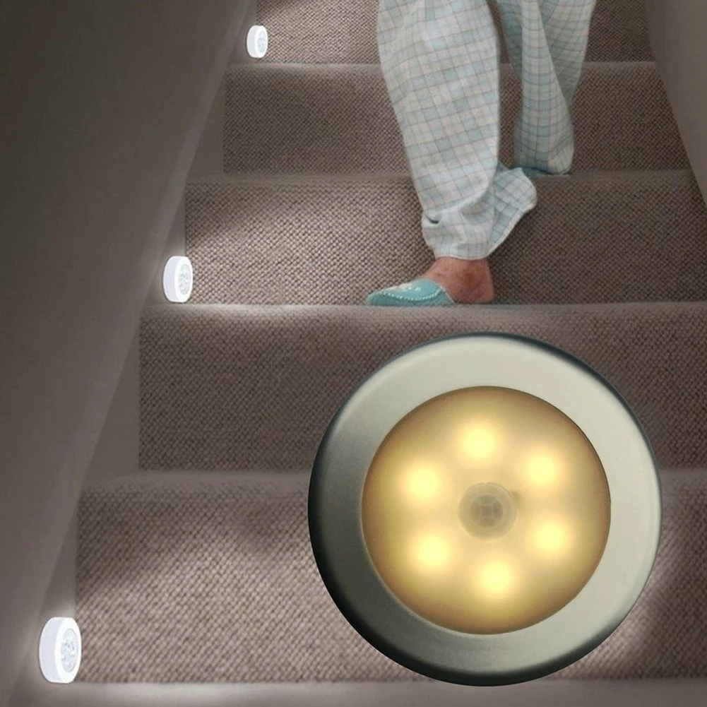 1pcs 6 LED Night Light Magnetic Wireless Detector Light Wall Lamp Infrared PIR Motion Sensor Light Auto On/Off Cabinet Stairs