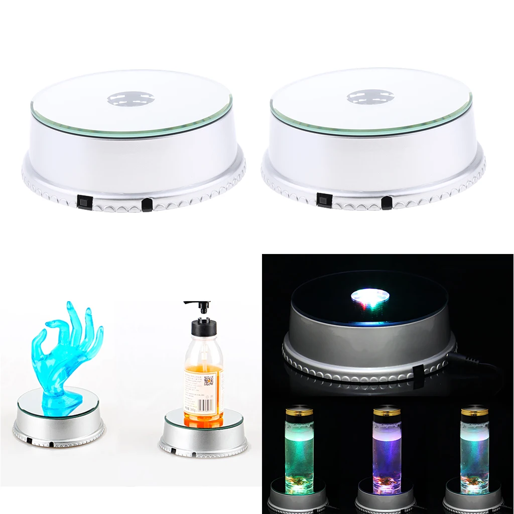 

2 Pcs Battery USB Powered 360 Rotating Display Stand Turntable Mirror Top, Large Bearing Capacity