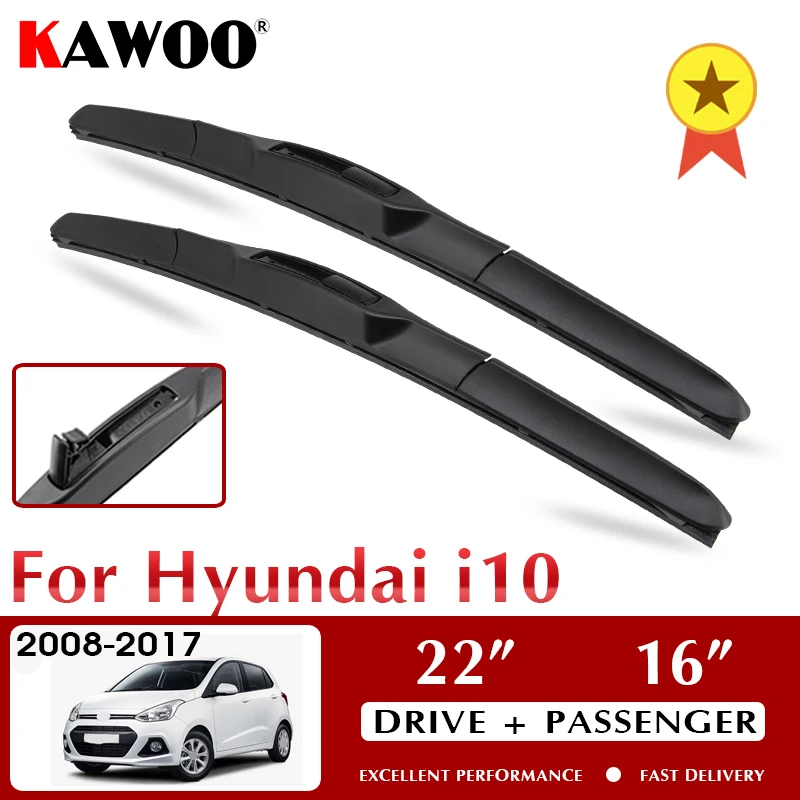 KAWOO For Hyundai I10 Car Soft Rubber Windcreen Wipers Blades Fit U