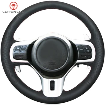 

LQTENLEO Black Genuine Leather Hand-stitched Car Steering Wheel Cover For Mitsubishi Lancer 10 EVO Evolution Outlander 2010