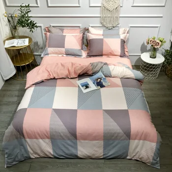 

2020 New Checker Design Cotton Sanding Fabric Bedding Set Quilt Cover Queen Size King Size Duvet Cover Set
