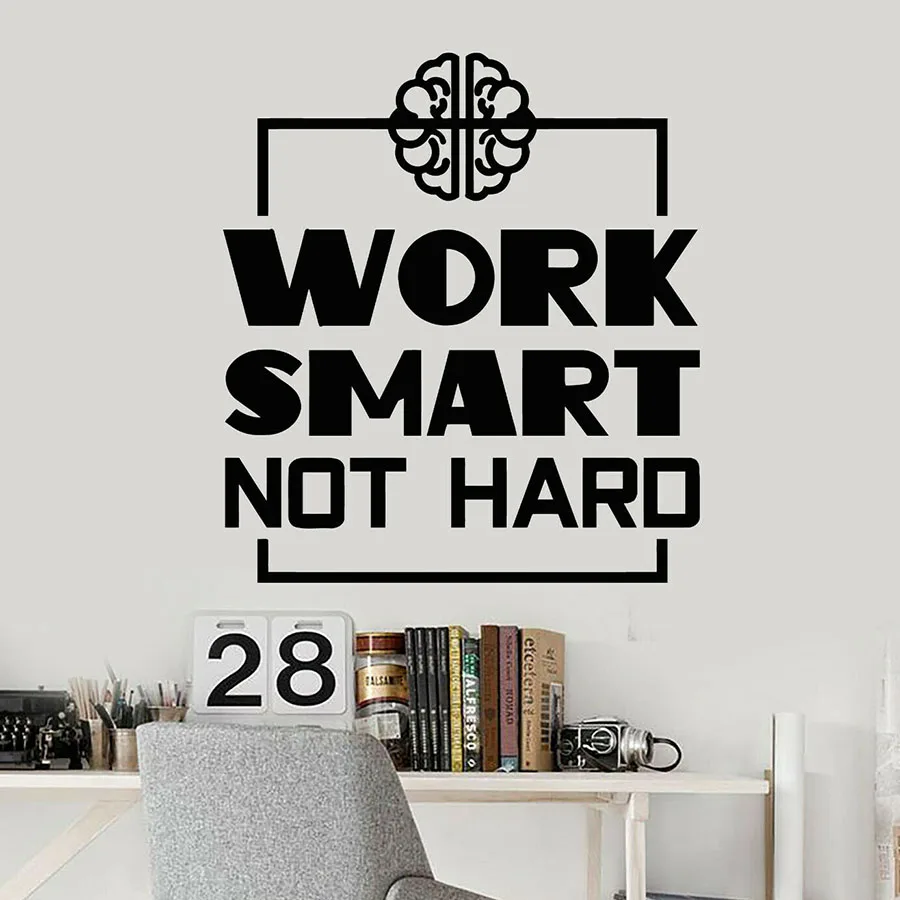 Wall Decal Work Smart Not Hard Quote Brain Office Interior Decoration Vinyl Window Art Stickers Removable Creative Mural M367 | Дом и сад