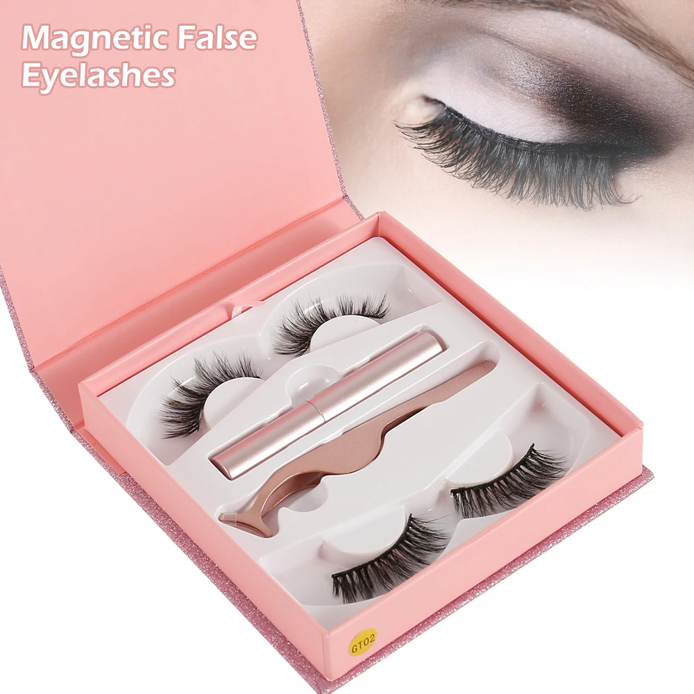 Faux Cils magnestique Naturel Магнитная жидкая подводка для глаз и магнитные накладные ресницы и Пинцет Набор магнитной подводки для глаз Накладные ресницы