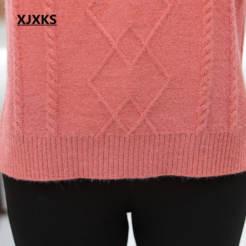 XJXKS Одноцветный Универсальный женский свитер с высоким воротом осень зима высокоэластичный кашемировый трикотажный свитер женский пуловер