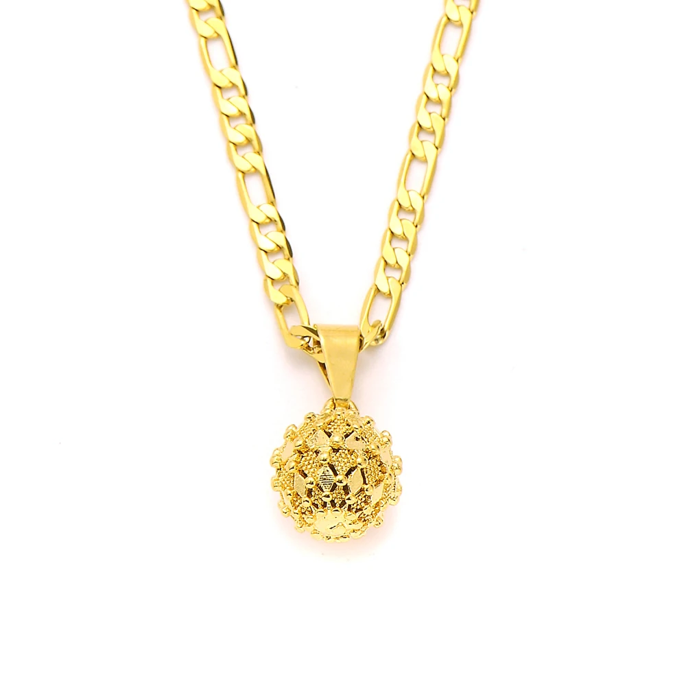 

Womens Round balls Pendant 14k Solid Gold GF 3mm Italian Figaro Link Chain Necklace 24"