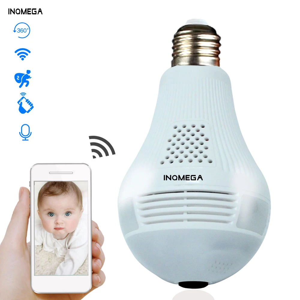 

INQMEGA 360 Degree LED Light 960P Wireless Panoramic Home Security Security WiFi CCTV Fisheye Bulb Lamp IP Camera Two Ways Audio