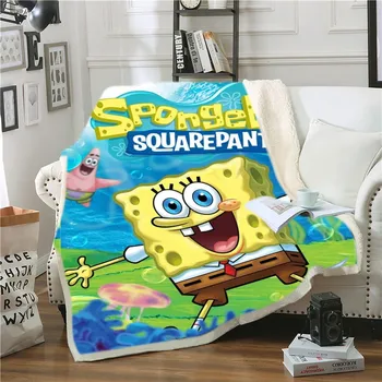 

Cartoon Sherpa Blanket 3D Print SpongeBob Throw Blanket Home Textile Fleece Blanket Picnic Travel Fluffy Blanket Sofa Blanket