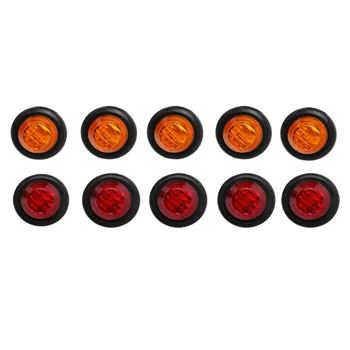 

NEW-10X 3/4 inch 12V Marker Lights Led Truck Trailer Round Side Light Amber Red