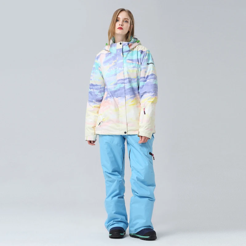 

2019 Winter Outdoor Snowboard Jacket Women's Ski Set Waterproof Snow Clothing Warm Overalls Warm Windproof Skiing Suit