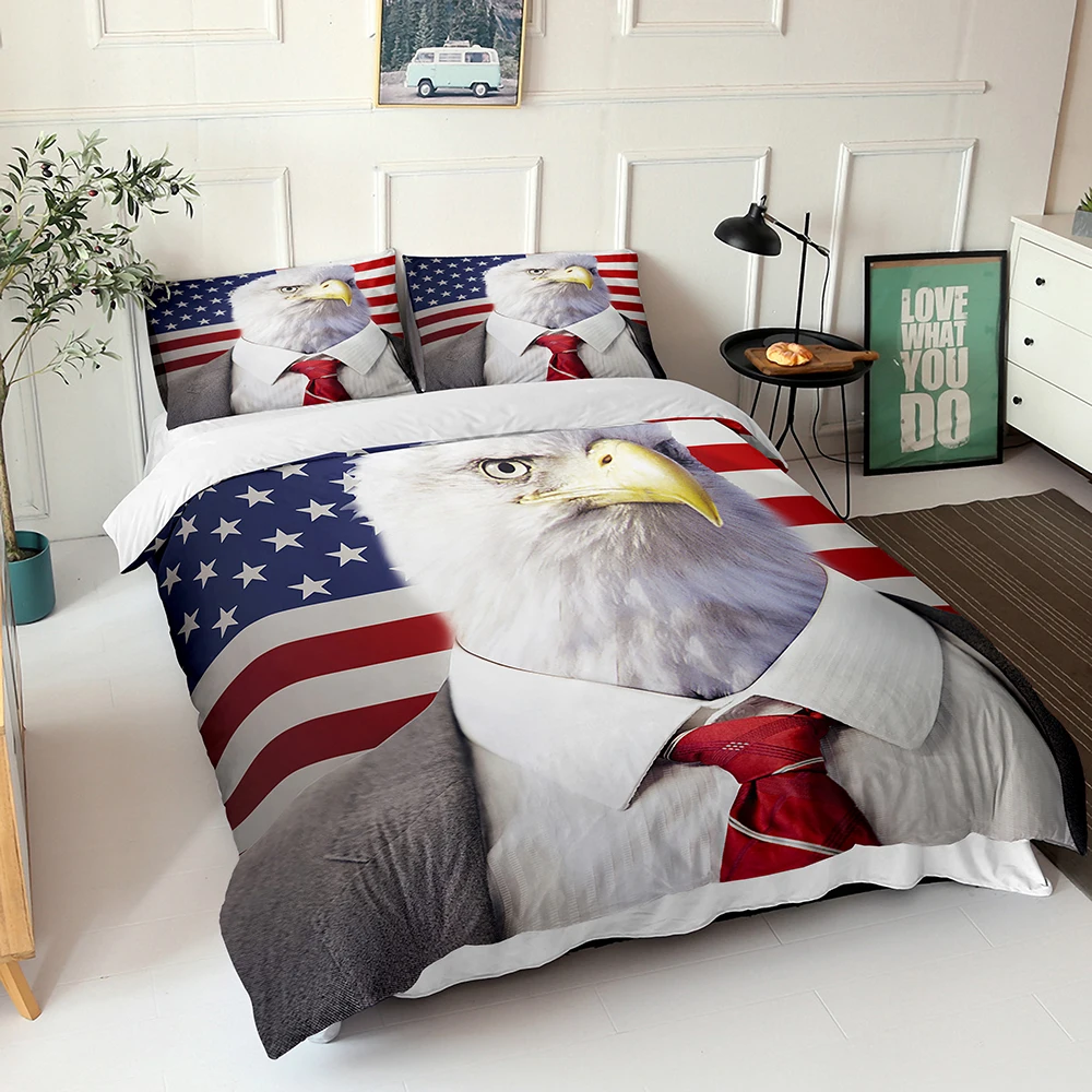 

American National Bird Print Bedding Set 3d Bed Linens Home Textiles With Pillowcase King Queen Single Double Size Duvet Cover