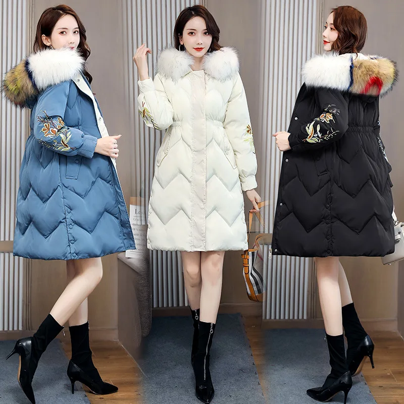 

Embroidered Cotton-padded Clothes Women's Mid-length 2019 Winter New Style Korean-style Slim Fit Slimming down Jacket Cotton-pad
