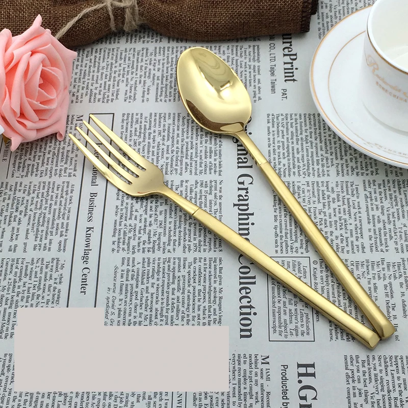 Зеркальный набор столовых приборов из золотистой стали столовая вилка ложка набор ножей западный ресторан посуда из нержавеющей стали набор ложек и вилок - Цвет: fork spoon