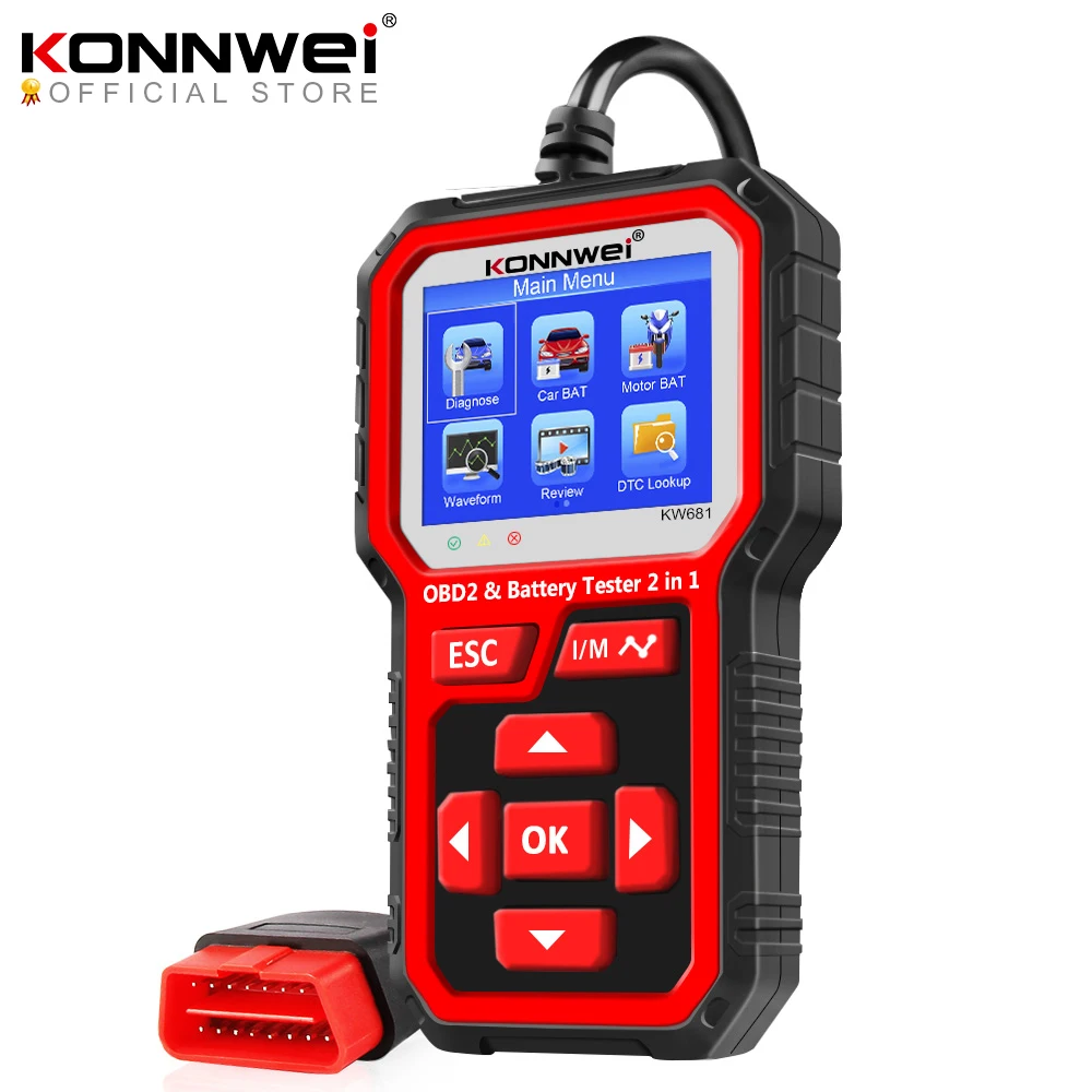 KONNWEI KW681 6V 12V Car Motorcycle Battery Tester  Obd 2 Auto Diagnostic Tool 2 in1 2000 CCA Car Diagnostics Obd2 Scanner