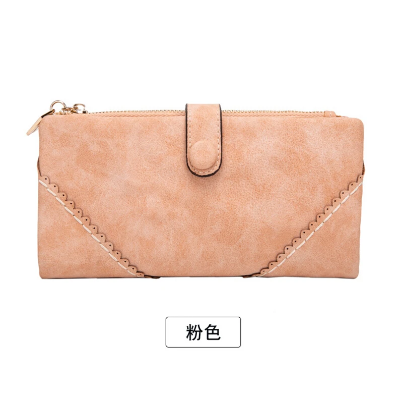 Minimalist Design Thin Long Bifold Wallet Women Female Brand Leather Coin Purse Card Holder Ladies Money Dollar Cuzdan portfel - Цвет: Розовый