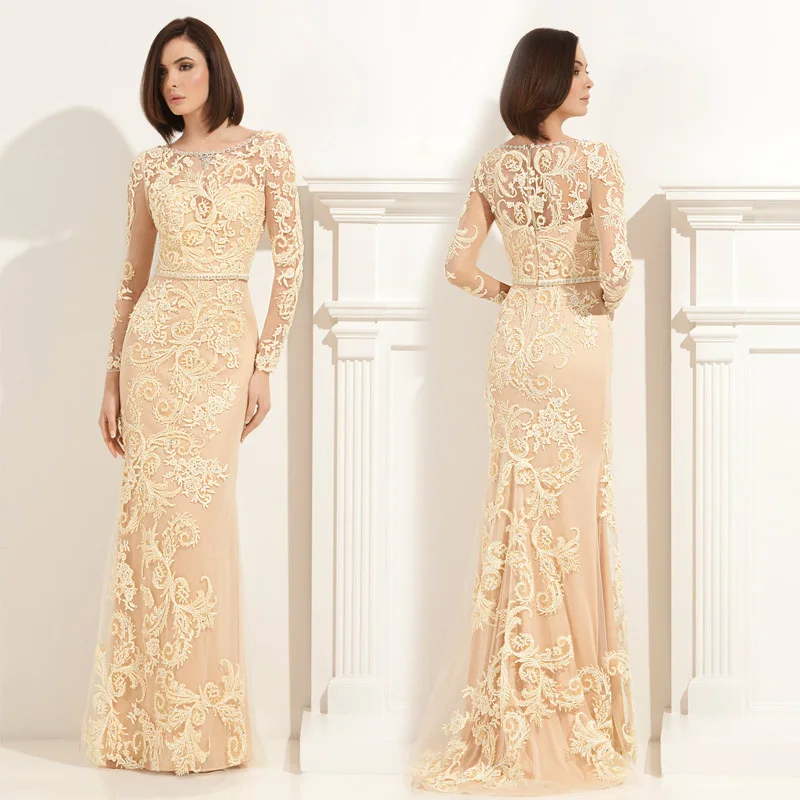 Plus Size Mother of the Bride Dresses High Quality Lace Applique Yellow A-line Long Bride Mother Gown for Weddings(MO-8245