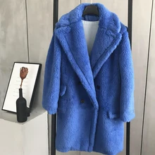 Зимняя женская модная Роскошная шерстяная куртка из альпаки с медведем