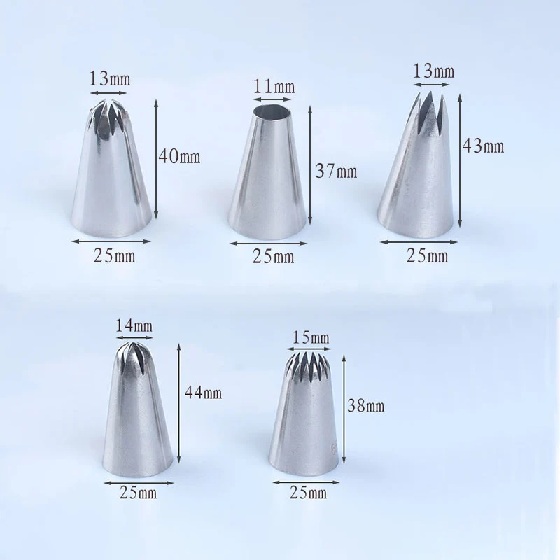 5pcs Large Metal Cake Cream Decoration Tips Set Pastry Tools Stainless Steel Piping Icing Nozzle Cupcake Head Dessert Decorators images - 6