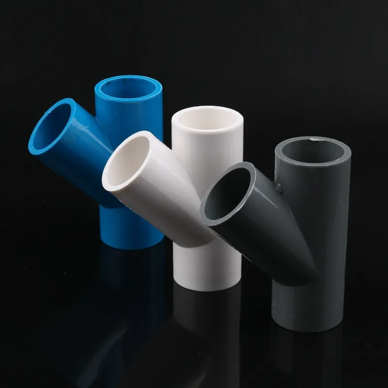 1pc PVC 45 degree Tee joint Water Supply Pipe Fittings 20/25/32/40mm White Blue Gray Pipe Plumbing Fittings