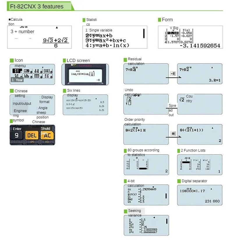 Оптическими зумом Casio FX-82ES Плюс Научный Функция студенческий калькулятор для Примечание будет Тесты калькулятор