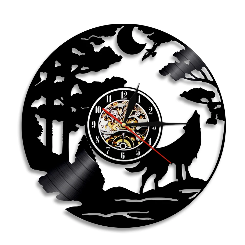 Howling Wolf Wildlife Vinyl Record Orologio Da Parete Wolf Totem Laser Cut Album Cd Disc Longplay Clock Mancave Decor Hanging Wall Watch